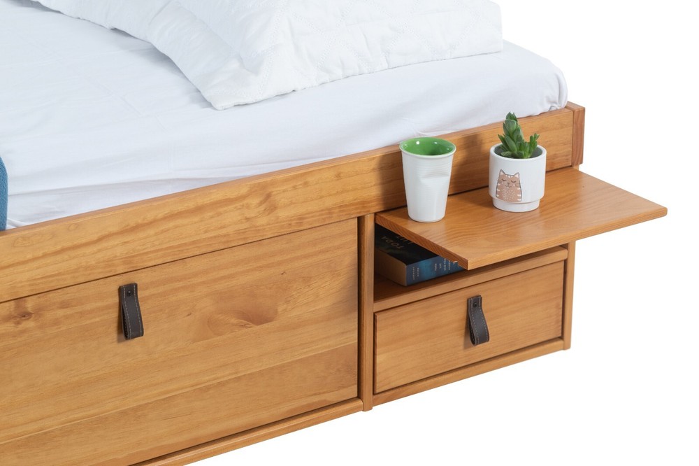 Memomad Bali Bed - Full Size Storage Platform Bed Frame with Drawers (Oak)