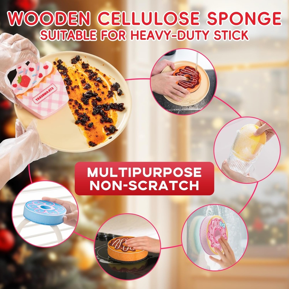 4-Piece Milk & Bread Sponge Set (4 Unique Designs) - Double-Sided Kitchen Cle...