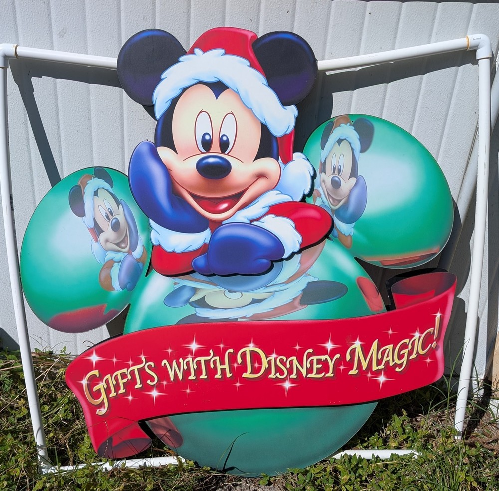 Disney Christmas Store Display Sign with Mickey Mouse, Double Sided