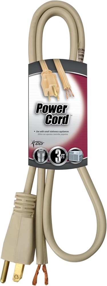 Coleman Cable 14/3 Straight Cord Flat SPT-3 Construct, Beige, 3 ft
