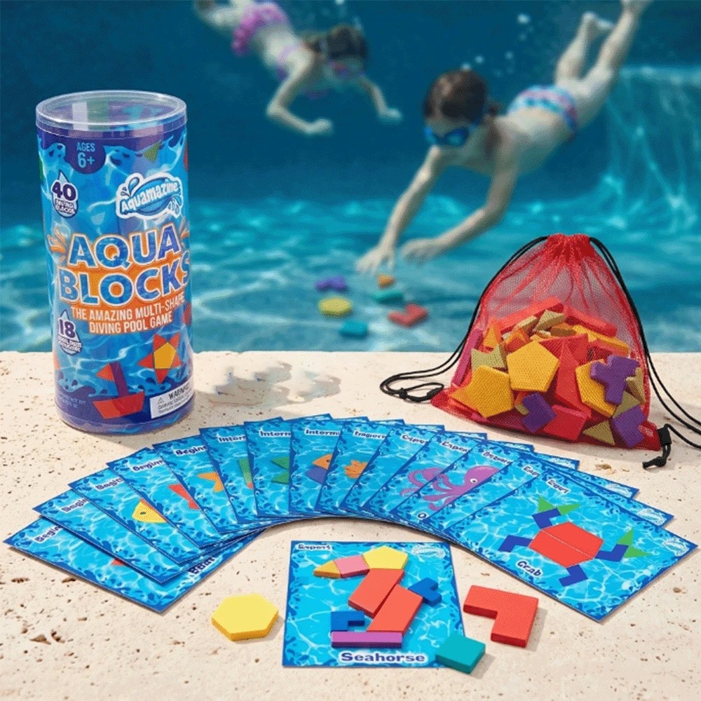 Aqua Blocks Pool Diving Game- Set Includes 40 Multi-Shape Sinking Toys