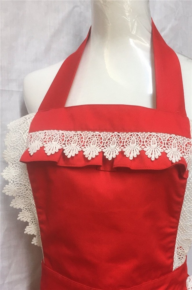 Cute Red Adjustable Kitchen Apron for Women Gift for Baking Cooking