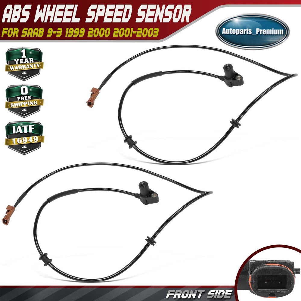 2pcs Front Driver & Passenger ABS Wheel Speed Sensor for Saab 9-3 1999 2000-2003