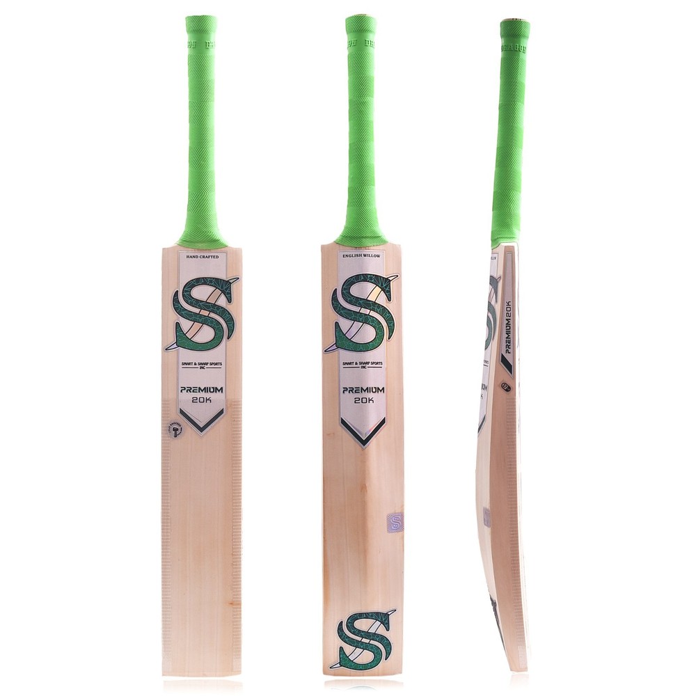 Smart & Sharp Premium 20K Cricket Bat, English Willow, Full Size, Green Handle w