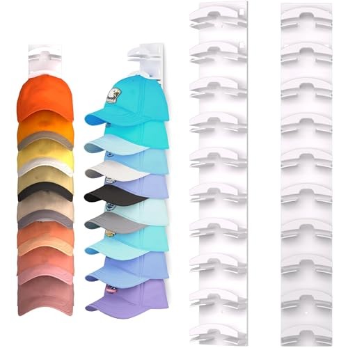 2 Pack Hat Organizer for Baseball Caps, Hat Rack for Wall with Strong White