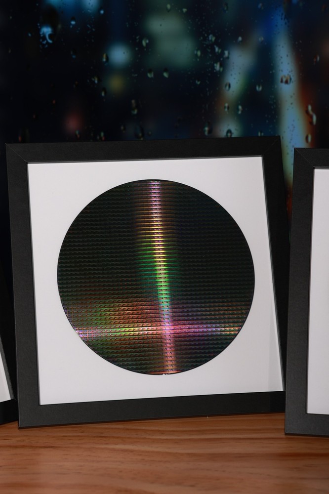 Framed Silicon Wafer Display for Vintage CPU Microchips Tech Wall Art