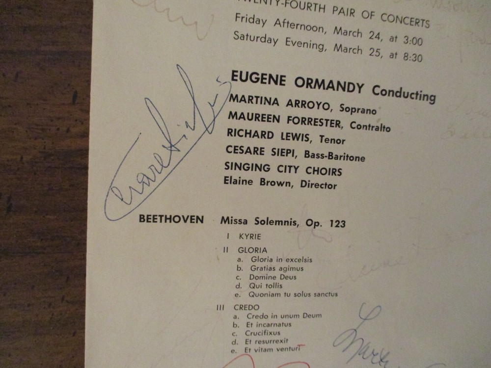 EUGENE ORMANDY/CESARE SIEPI/RICHARD LEWIS/MARTINA ARROYO Signed 1966 Program