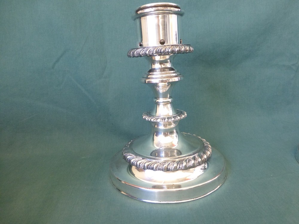 Two Antique Silver on Copper Candle Holders