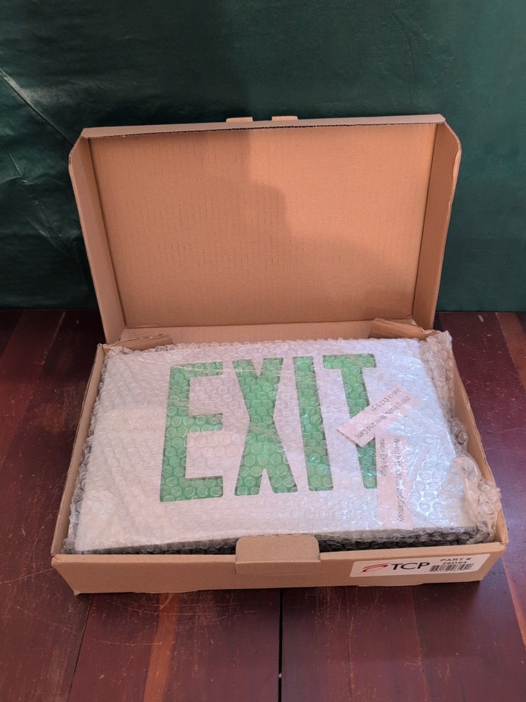 TCP Exit Sign Green Silver LED Emergency Light Double Sided 26D94 NIB