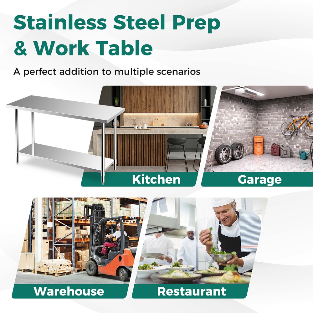24'' x 60 '' Stainless Steel Work Table Kitchen Prep Work Table w/ wheels Silver