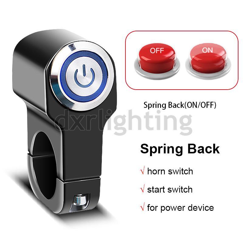 7/8" ATV Motorcycle Handlebar Switch Horn Push Button Light LED Blue Momentary