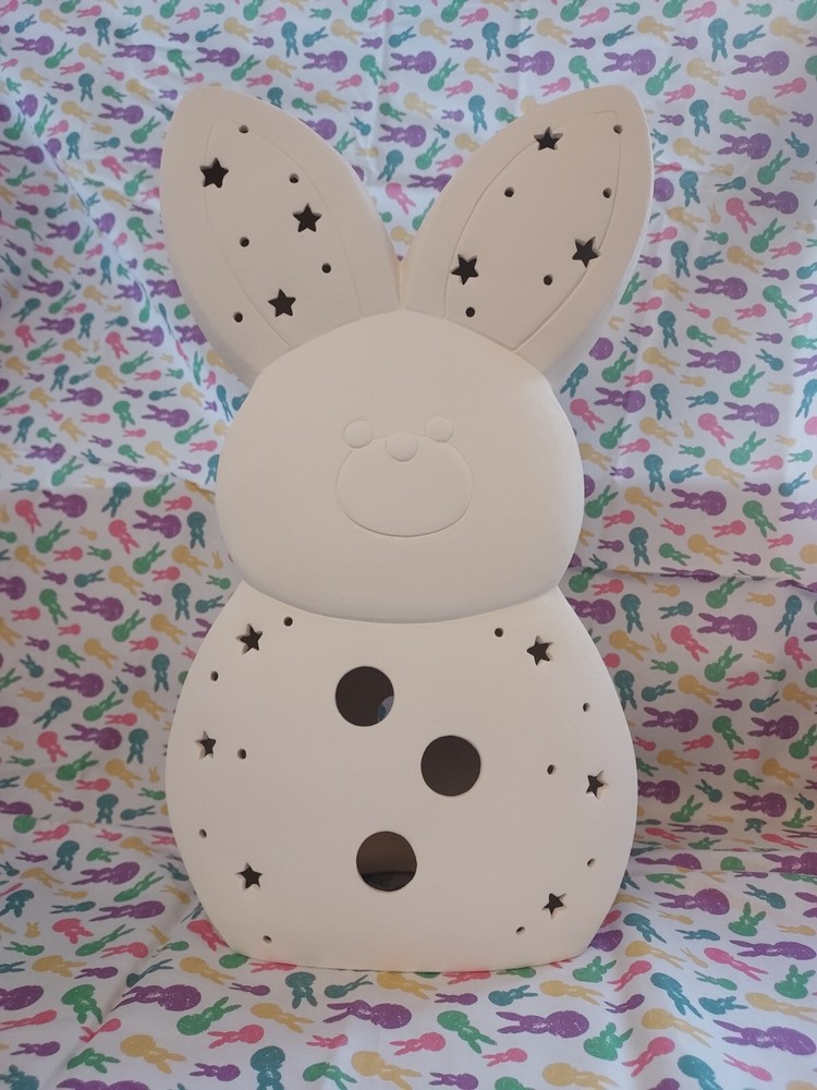 Ceramic Bisque ~ Ready to Paint Large~ Marshmallow Bunny with Egg Stack~ Lighted