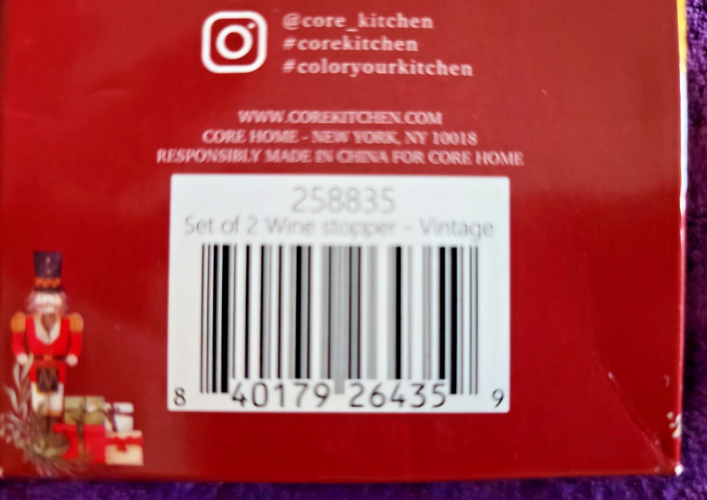 Core Kitchen Nutcracker Ceramic Wine Stopper 2-Piece Set ~ New open box