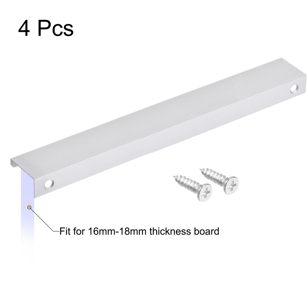 Edge Pull Handle 400mm/15.7 Inch Aluminum Alloy Cabinet Pull Silver Tone 4 Pcs