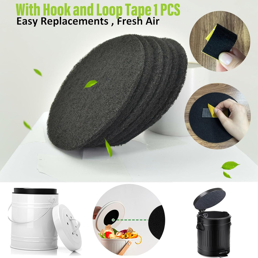 6.7 Inch Kitchen Compost Bin Charcoal Filter Replacements, 12 Pack Compost Pail