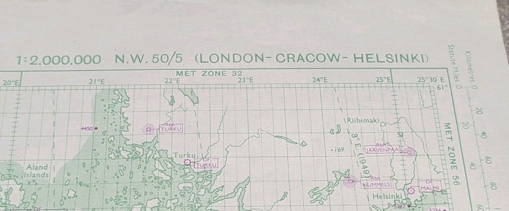 Original War Office Plotting map London-CRACOW-HELSINKI 1949