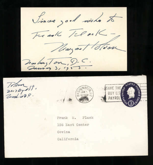 Margaret Tolson Opera Singer Signed 3" x 5" Index Card