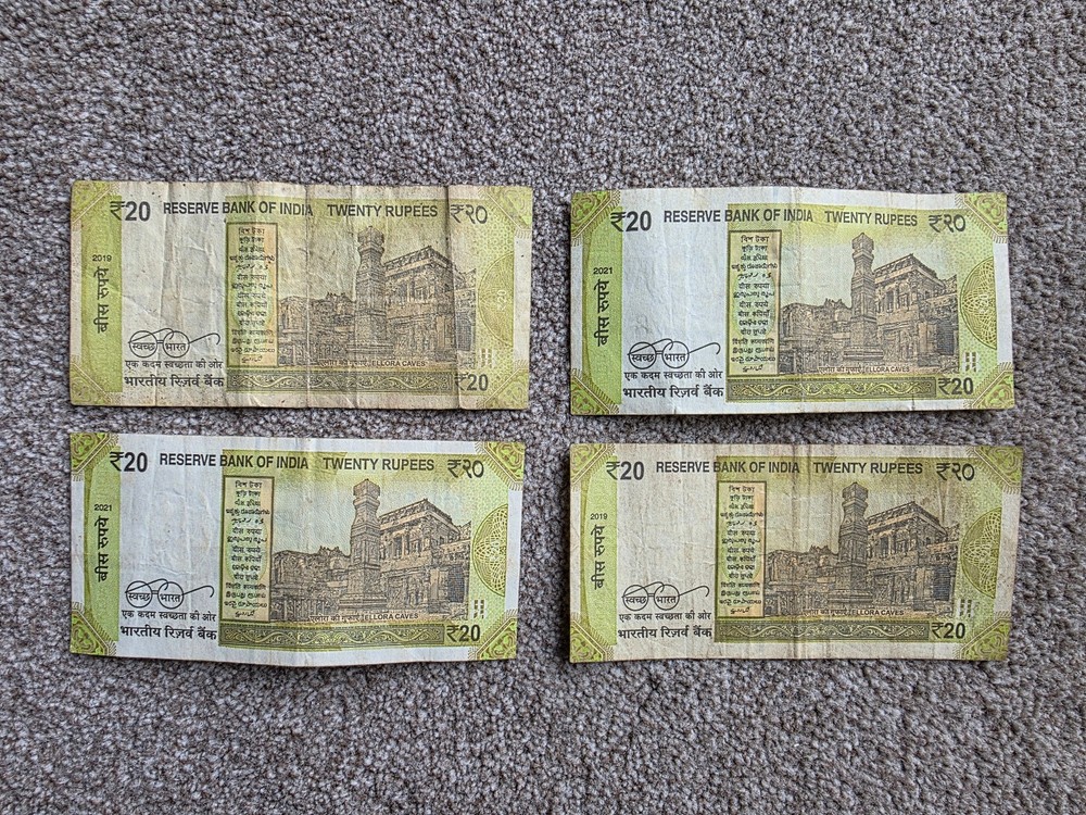 India set 4 x 20 rupees note