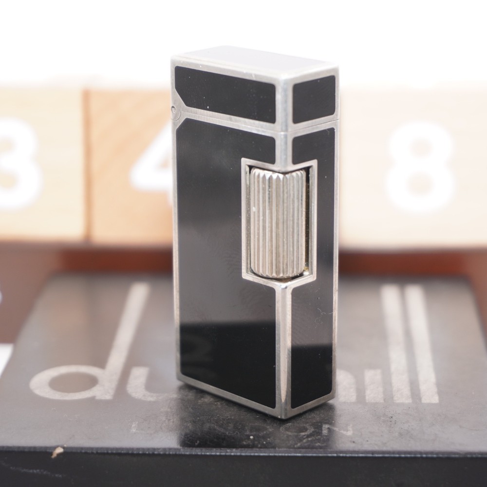 Dunhill Mini Lighter Silver & Black Lacquer_Ultrasonically Cleaned_Working