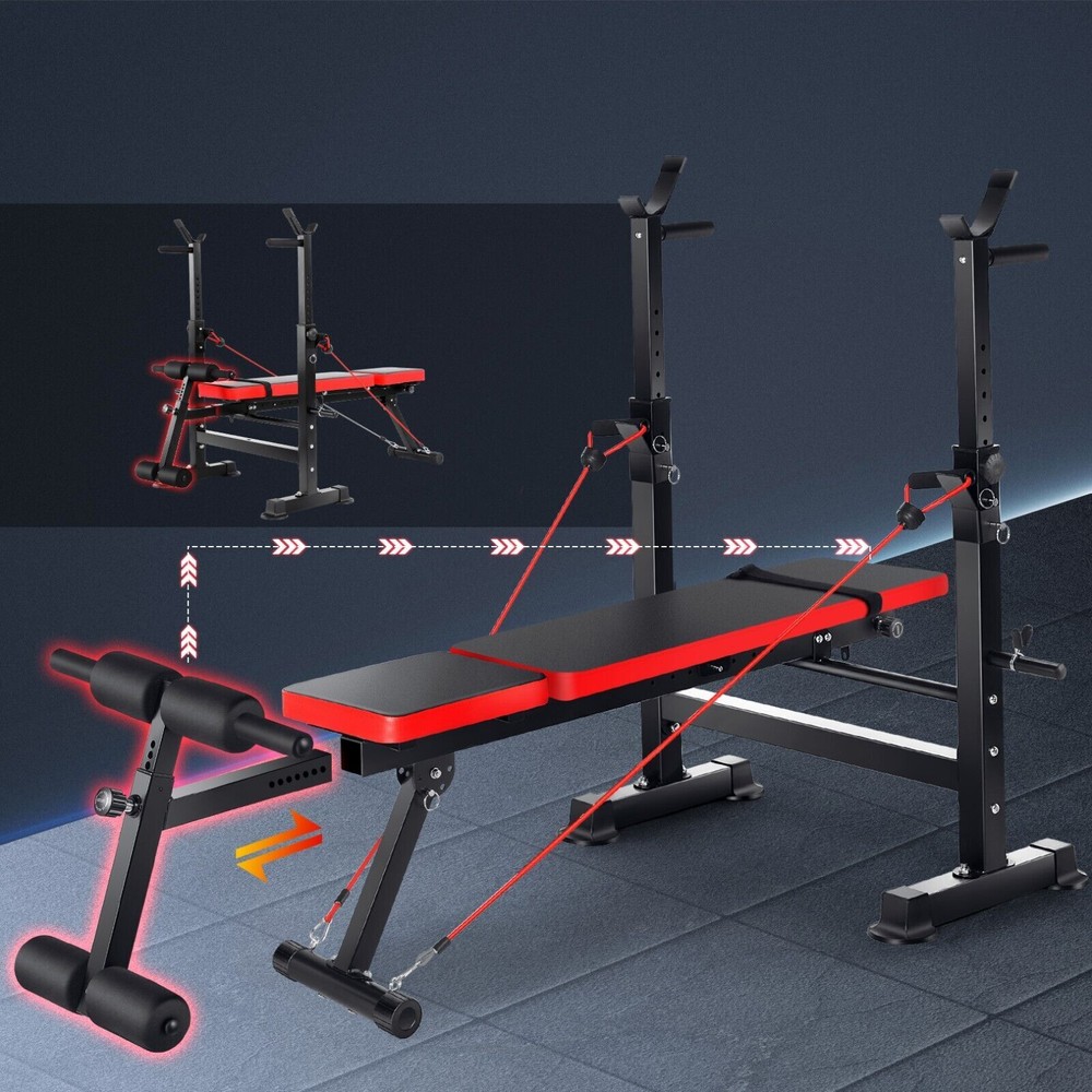 ⭐600lbs Adjustable Foldable Weight Bench Set w/Removable Foot Catch, Squat Rack⭐