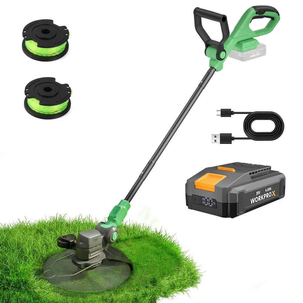 WORKPROX 12" 20V String Trimmer Grass Cutter with Auto Line Feed 2PC Spool Lines