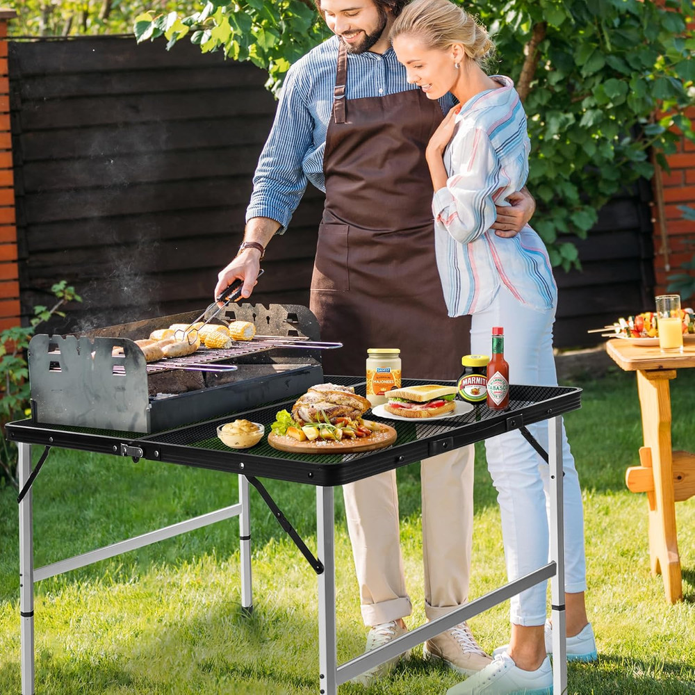 3Ft X 2Ft Grill Table Portable Camping Table, Waterproof Black Folding Table wit
