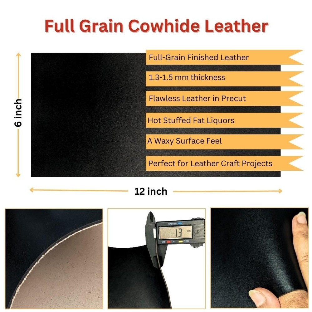 Genuine Leather 0.051-0.059 in Thick, Full Grain Leather Sheet and Pieces