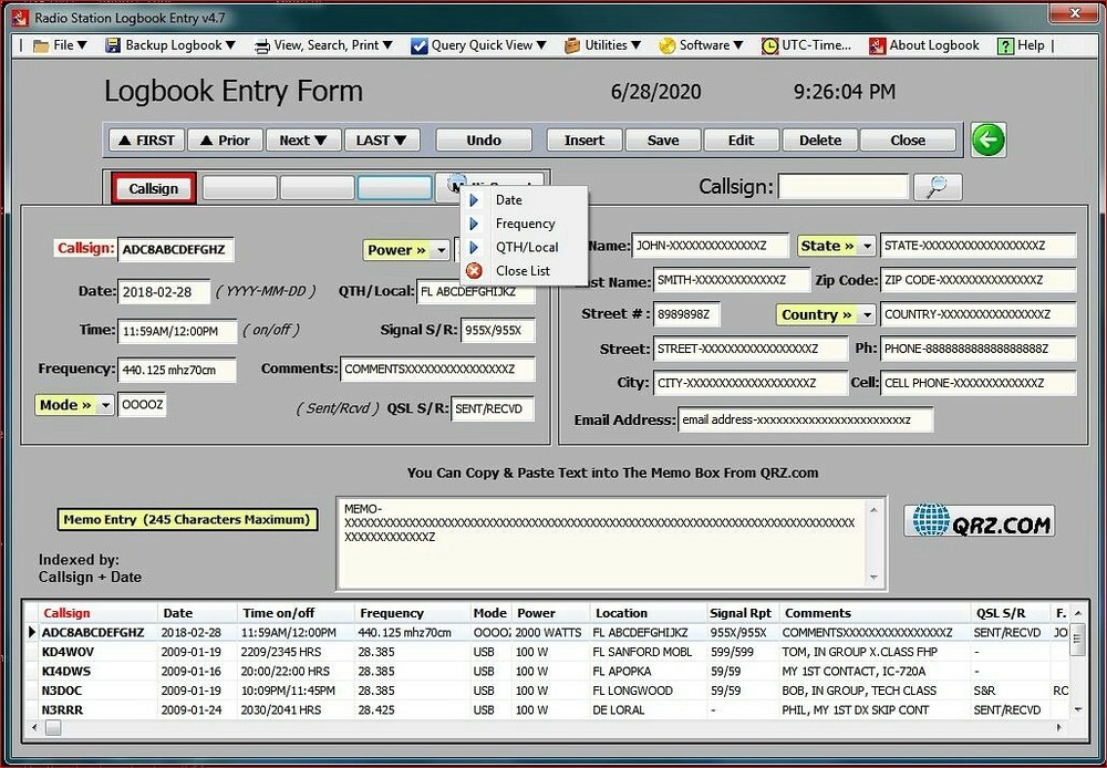 Computer Radio Log Book Database Software v4.7b on USB Flash Drive - KJ4IYE