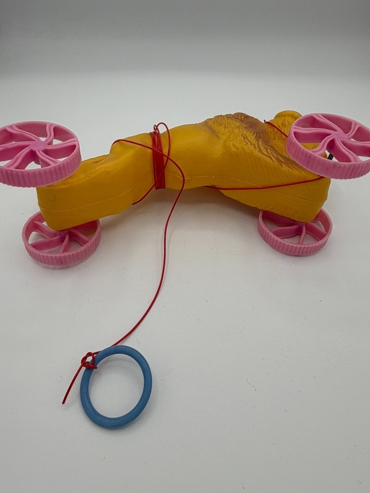 Vintage Bison Pull Toy On Wheels Plastic Buffalo Toy 7” Ring Pull