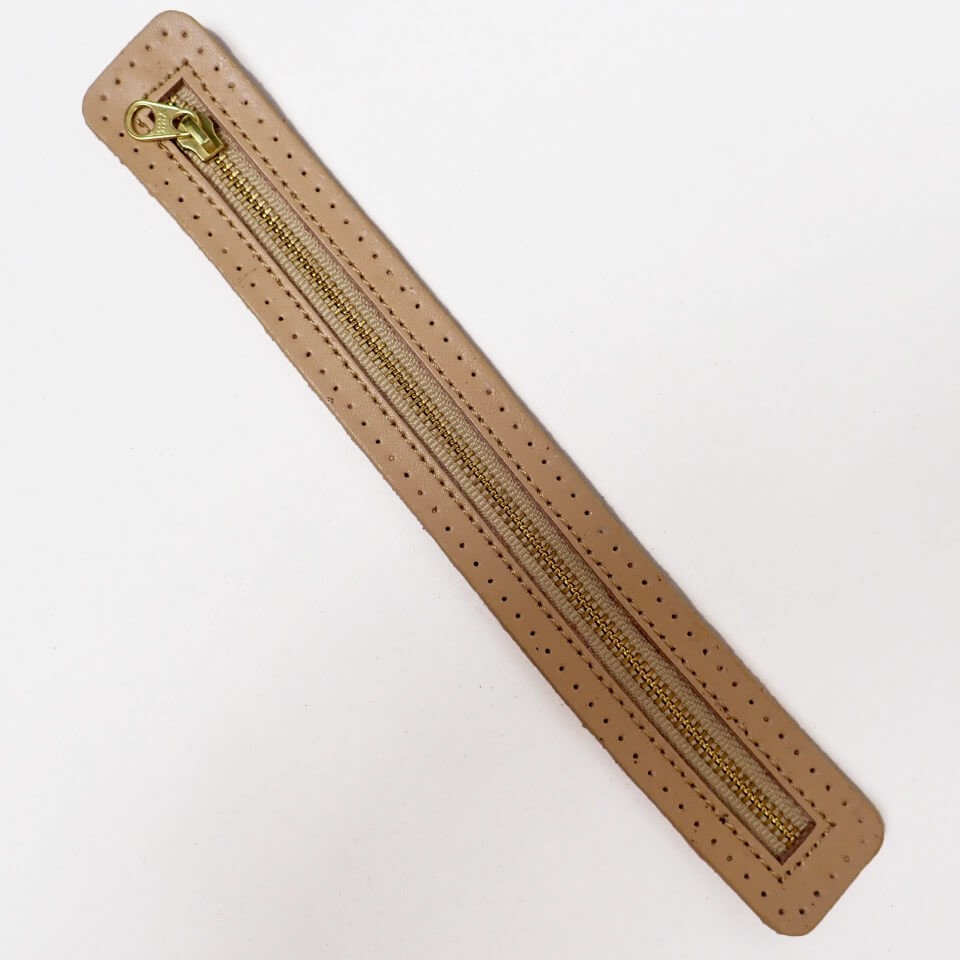 Genuine Leather Zipper (Large, 22×3cm), Beige