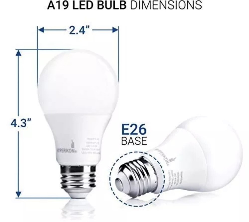 Hyperikon Dimmable LED Light Bulbs A19 9W=60W 3000K E26 - 4 Pack