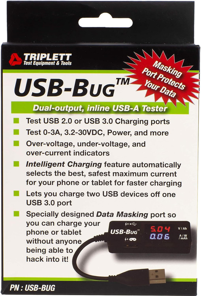 Usb-Bug Dual-Output Inline USB-A Tester with Data Masking Port