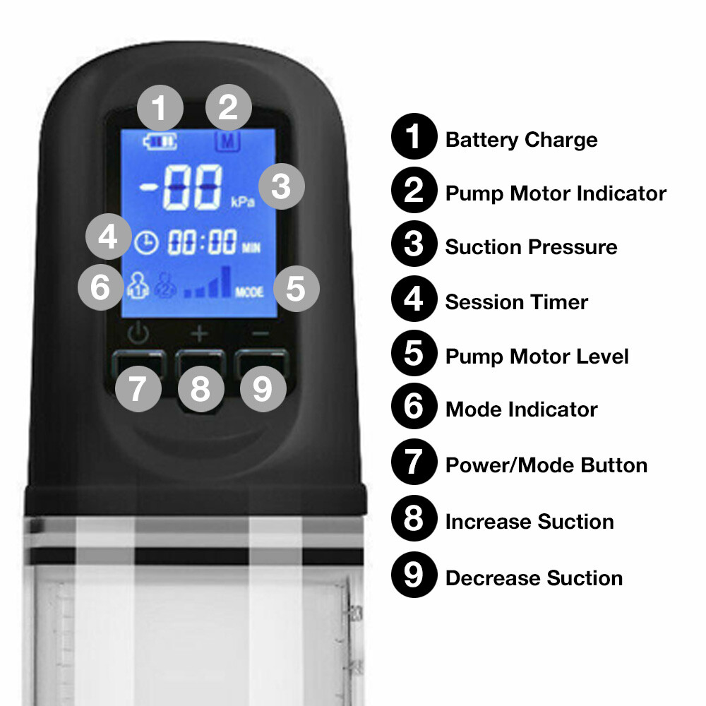 8 Inch 2 Mode 5 Level Rechargeable Automatic LCD Penis Pump for ED with 1 Sleeve