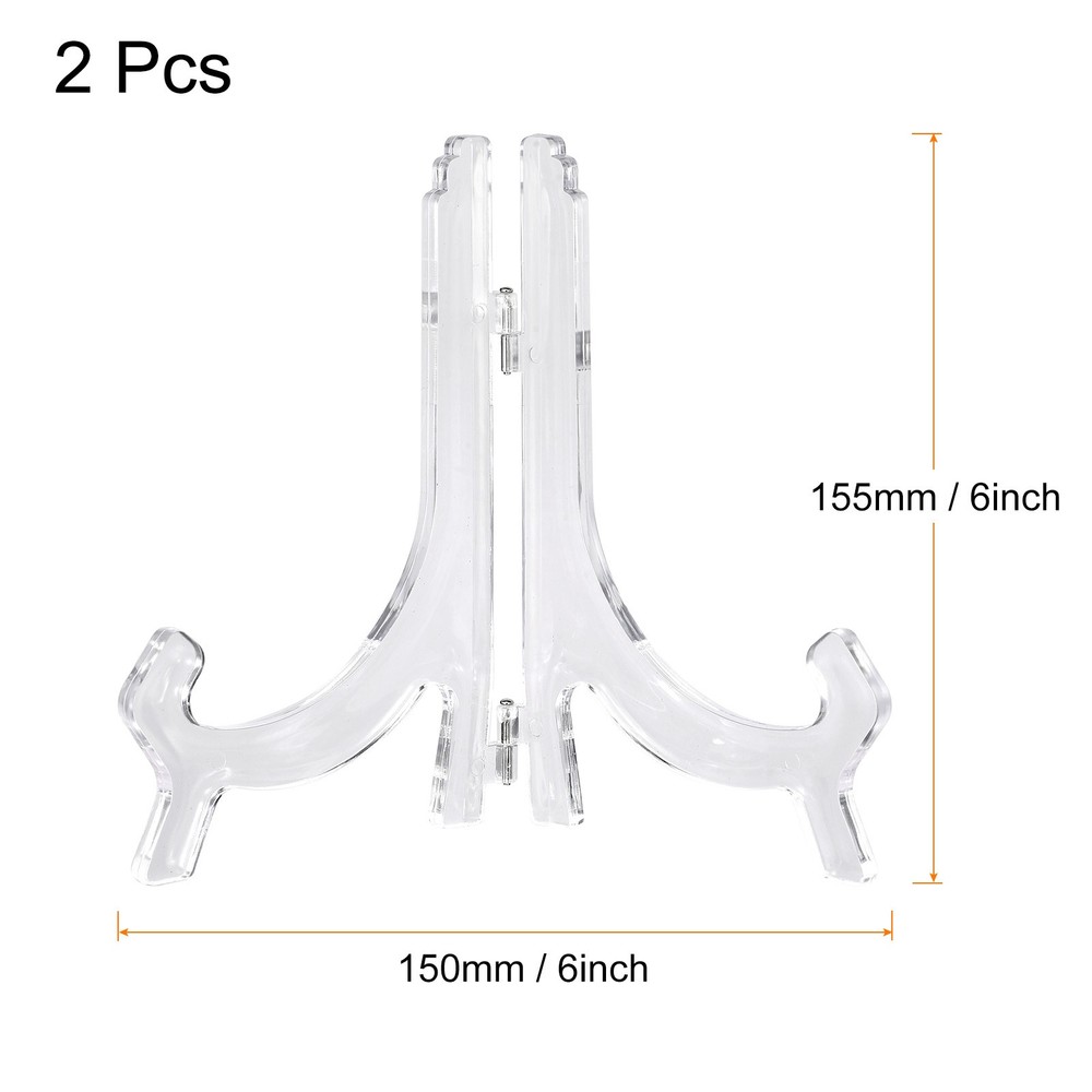 2pcs 6.3" Acrylic Easel Stand Folding Display Plate Holder Clear