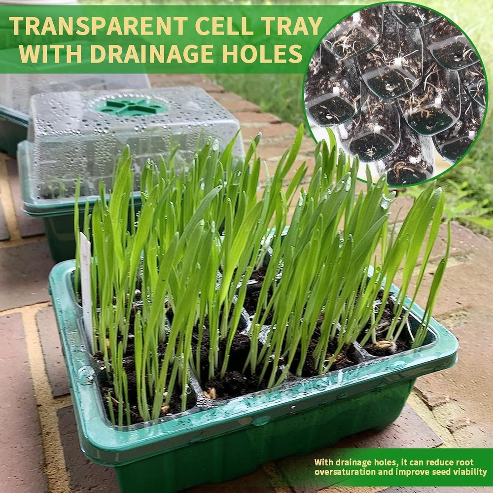 60-Cell Seed Starter Trays 5-Pack with Humidity Domes Labels Transplant Tools