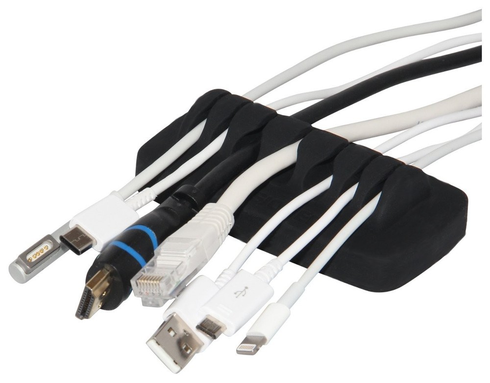 Heavy Duty Silicone Desktop Cable Organizer Black + 4 Reusable Cable Ties