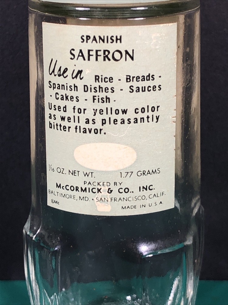 Vintage McCormick | Spanish Saffron | Spice Jar | Green Lid | Empty