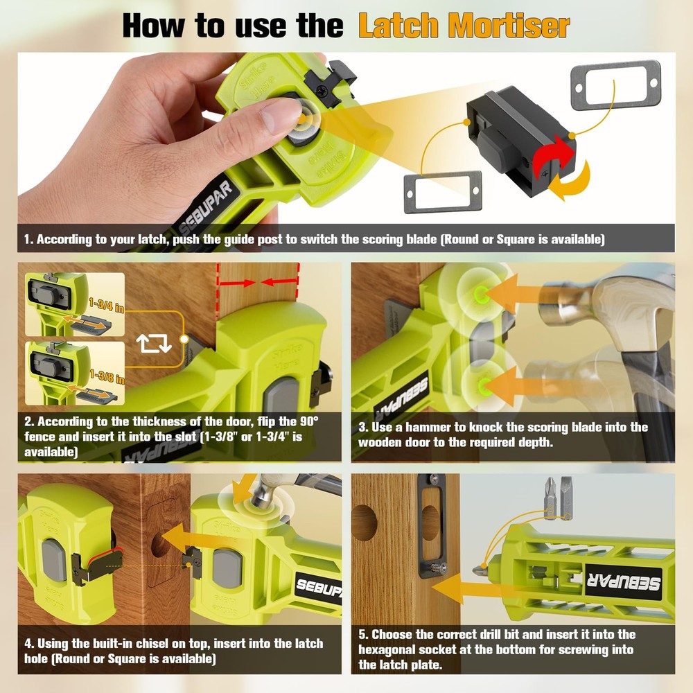 Door Latch Kit, Mortise Tool for Accurate Scoring and Green
