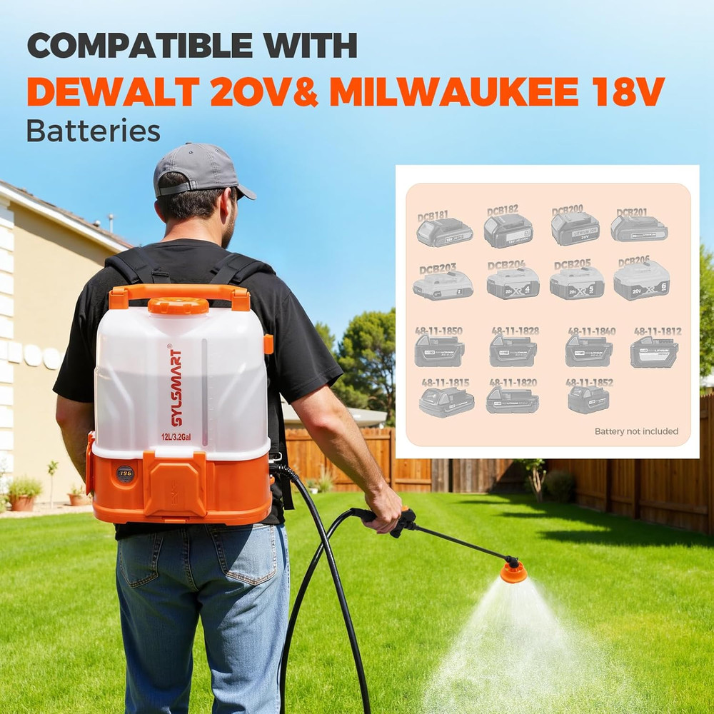 Battery Powered Backpack Sprayer 3.2 Gallon, 100 PSI Electric Backpack Sprayer,