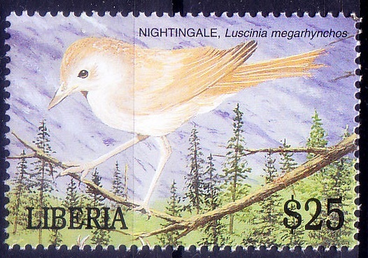 Liberia 2001 MNH, Nightingale, Birds