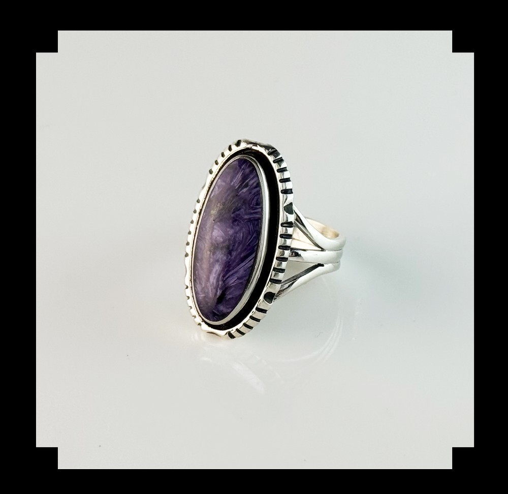 Handcrafted Sterling and Charoite Ring Size 9