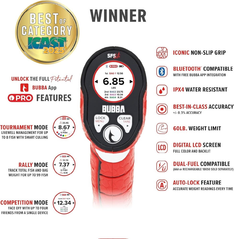 Tournament Fishing Tool with Bluetooth App Compatability, LED Screen, 60lb Limit