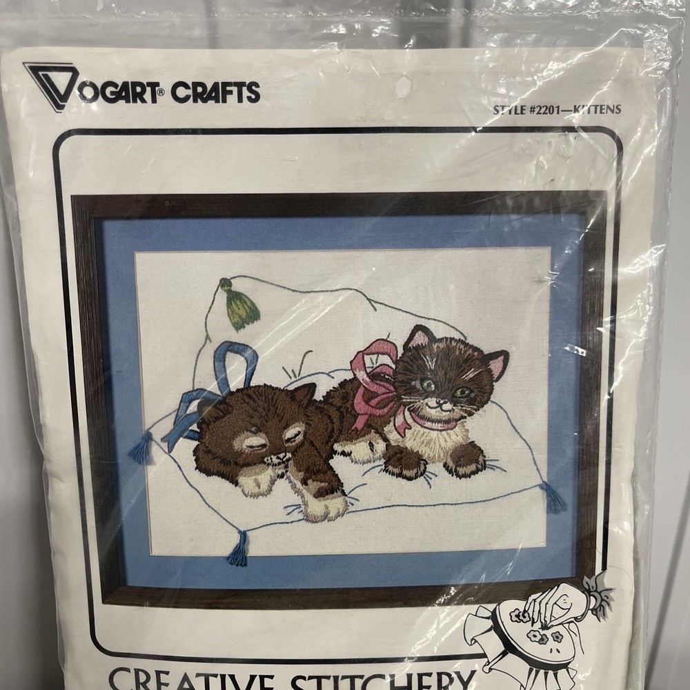 Vogart Crafts Unopened Kit Creative Stitchery Kittens On A Pillow Needlework