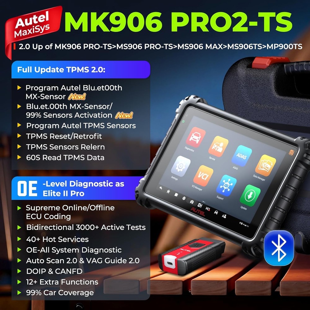 2026 Autel MK906S PRO2-TS Tire Pressure Diagnotics TPMS Programming BLE Sensor