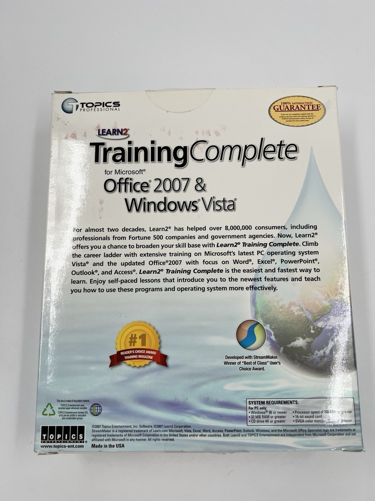 Training Complete For Microsoft Office 2007 & Windows Vista CD-ROM PC Software