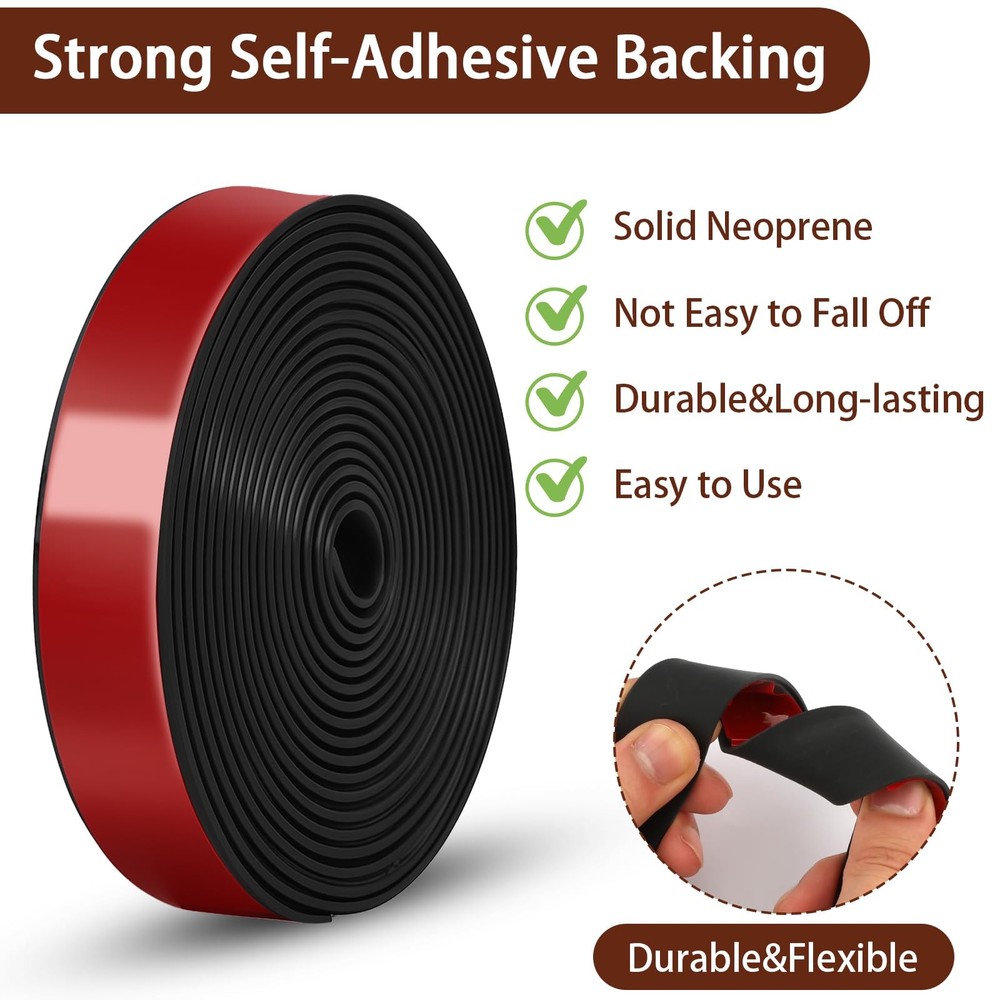 Neoprene Rubber Strips, 1" Wide X 1/8" Thick X 115" Long Adhesive Solid Rubber