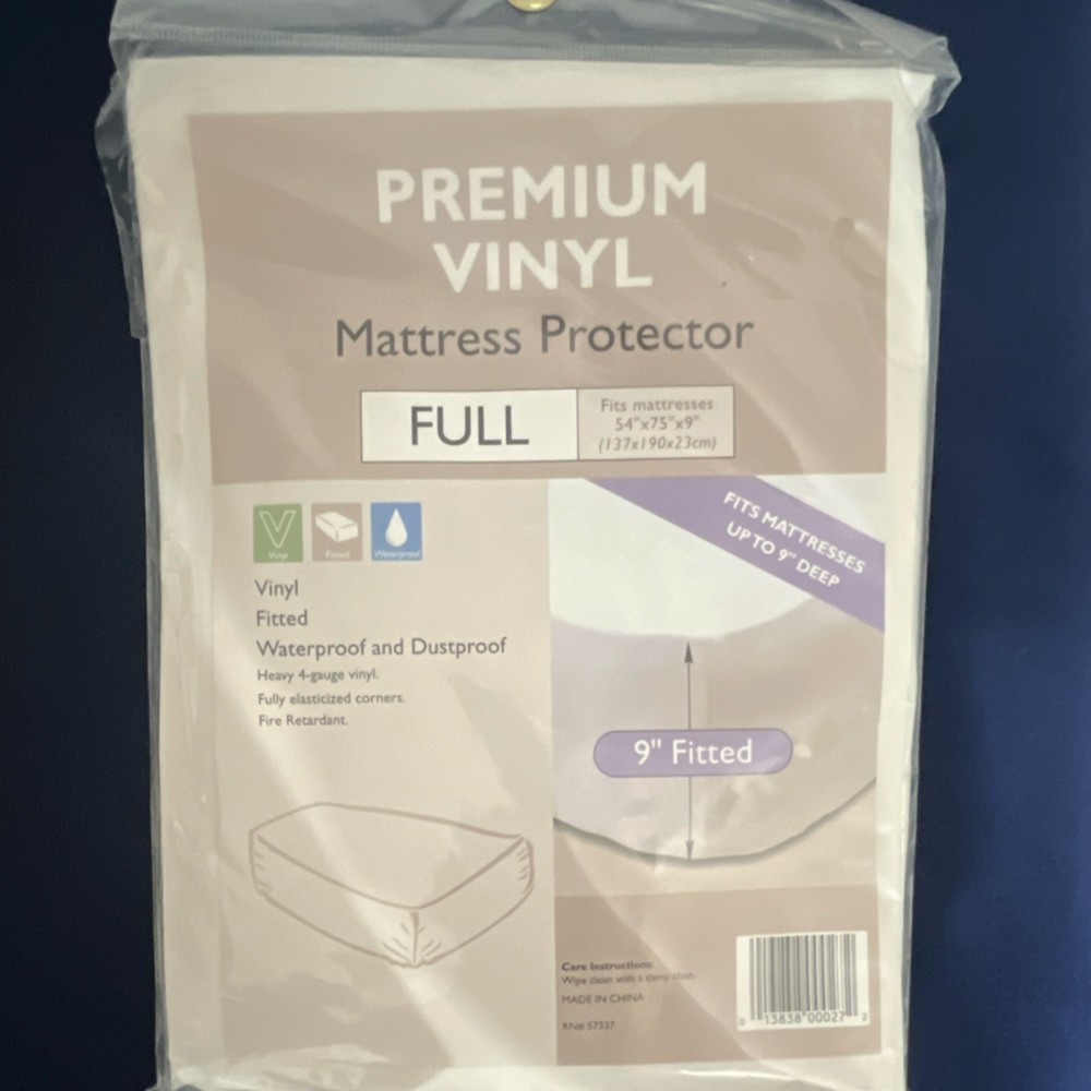 Vinyl Full Mattress Protector Waterproof Dustproof Fire Retardant Fitted 9" Deep