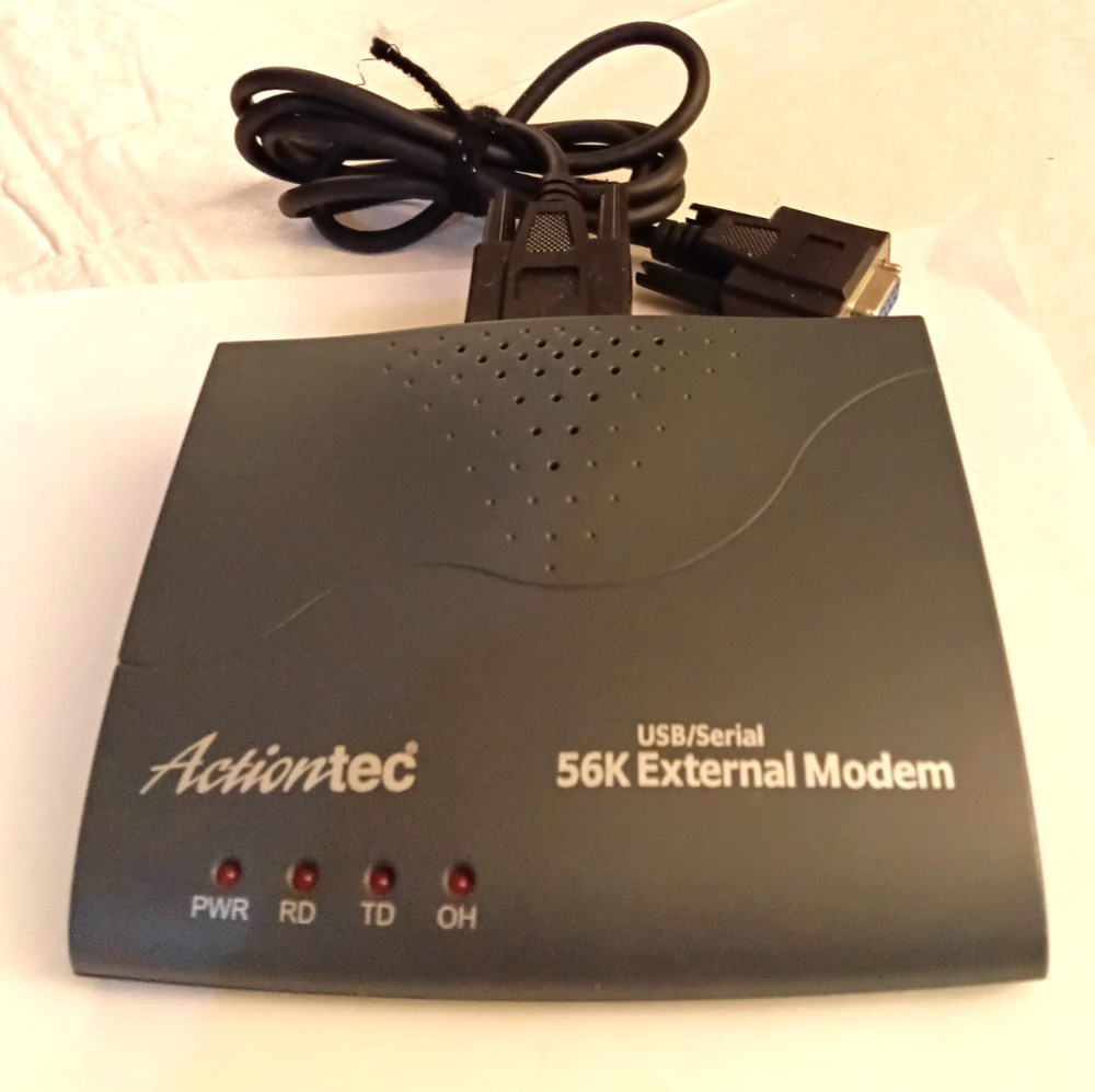 Actiontec USB/Serial 56K External Modem EX560LKU With Power Supply & Cable