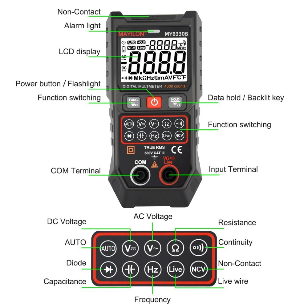 Multimeter TRMS 4000 Counts Digital Multimeter DC AC Voltage Tester... Fast Ship
