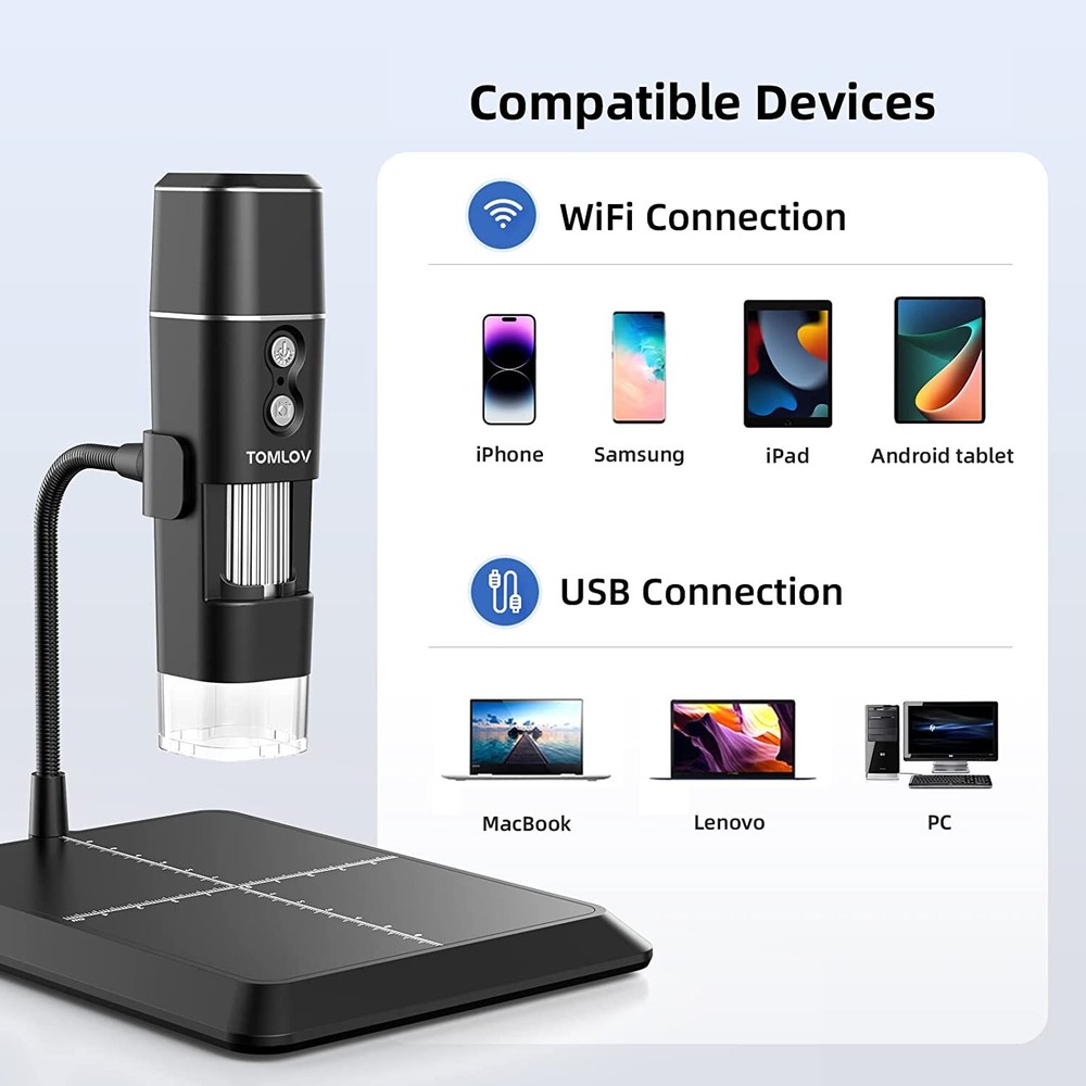 TOMLOV Wireless Digital Microscope 50X-1000X Magnification WiFi Handheld Microsc